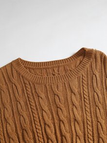 Linhara CURVE Plus Size Women's Lantern Sleeve Round Neck Pullover Knit Sweater Dress, Casual And Comfortable - Brown - View 4