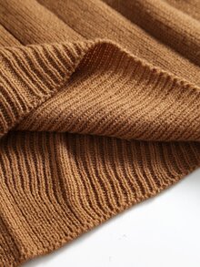 Linhara CURVE Plus Size Women's Lantern Sleeve Round Neck Pullover Knit Sweater Dress, Casual And Comfortable - Brown - View 8