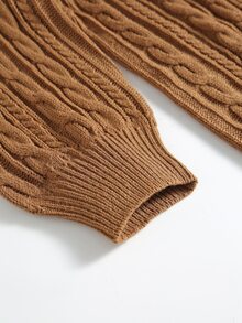 Linhara CURVE Plus Size Women's Lantern Sleeve Round Neck Pullover Knit Sweater Dress, Casual And Comfortable - Brown - View 5