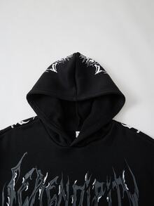 ROMWE MEN Street Life Teen Boy Gothic Sweatshirt With Oversized Skull And Cross Print, Punk Metal Dark Style, Casual Streetwear For Teen Boy Y2K Style - Black - View 5
