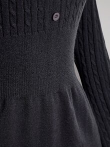 SHEIN ICON Plus Size Square Neck Vintage Y2K Cable Knit Fitted Waist A-Line Dress, Back To School Outfit, Autumn Dress - Grey - View 9