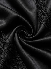 Vesra Women's Off-Shoulder Satin Cinched Waist Patchwork Tassel Long Sleeve Dress - Black - View 3