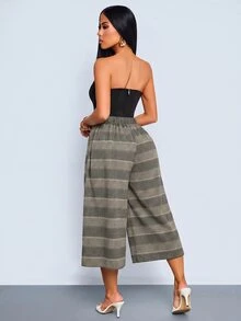 SOLERSUN Women's Summer Vintage Office Work Brunch Elegant Pattern Wide Leg Pants, Capris, Shorts (Random Floral) Grey Plaid - Grey - View 3