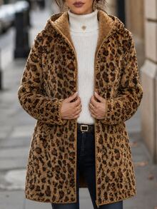 SHEIN Clasi 女款豹紋長袖拉鍊連帽休閒版型夾克 - 彩色 - 查看 7