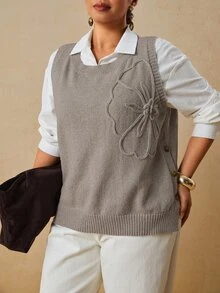 Travachic Rompi Rajut Dekorasi Bunga 3D Ukuran Besar, Cocok untuk Liburan Formal Musim Gugur, Warna Abu-abu, Kasual, dan Tradisional - Grey - View 6