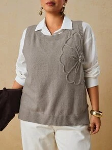 Travachic Rompi Rajut Dekorasi Bunga 3D Ukuran Besar, Cocok untuk Liburan Formal Musim Gugur, Warna Abu-abu, Kasual, dan Tradisional - Grey - View 7