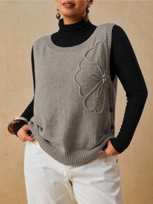 Travachic Rompi Rajut Dekorasi Bunga 3D Ukuran Besar, Cocok untuk Liburan Formal Musim Gugur, Warna Abu-abu, Kasual, dan Tradisional - Grey - View 8