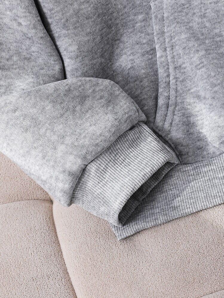 Tween Girls' Letter Print Dropped Shoulder Zip-Up Hooded Thermal Lined Sweatshirt Jacket, Warm Autumn New Arrival, Casual Campus & Streetwear Top - Grey - View 9