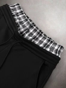 STYNVO Men's Letter Print Plaid Patchwork Sweatpants - Black - View 5