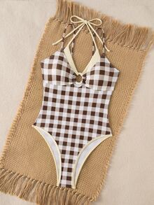 Swim SXY Baju Renang Wanita Zestiva-D Model Halter Neck Motif Acak, Detail Cincin, Baju Renang One-Piece 2 in 1 - MultiWarna - View 6