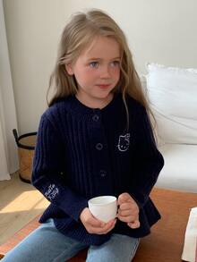 HELLO KITTY | DAZY Sweater Rajut KT Leher Bulat Lengan Panjang Model A-Line untuk Anak Perempuan Musim Gugur - Navy Blue - View 2