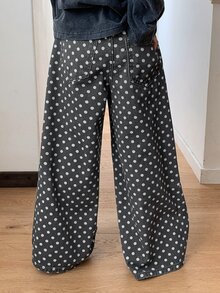 HELLO KITTY | DAZY Straight Leg Cute KT Cat Polka Dot Washed Denim Jeans For Tween Girls Fall - Black - View 4