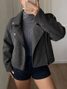 Dazy Plus Autumn/Winter New Loose Casual Wool-Like Thickened Fun Commuter Trench-Style Jacket Coat - Dark Grey - View 4