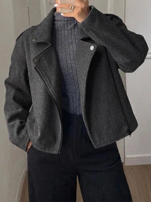 Dazy Plus Autumn/Winter New Loose Casual Wool-Like Thickened Fun Commuter Trench-Style Jacket Coat - Dark Grey - View 3