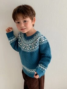 DAZY Baby Boys Korean Style Gradient Color Block Long Sleeve Top, Autumn/Winter - Blue - View 2