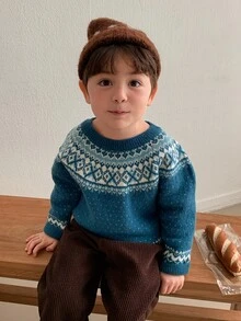 DAZY Baby Boys Korean Style Gradient Color Block Long Sleeve Top, Autumn/Winter - Blue - View 3