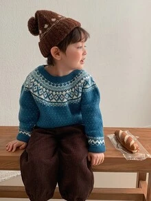 DAZY Baby Boys Korean Style Gradient Color Block Long Sleeve Top, Autumn/Winter - Blue - View 6