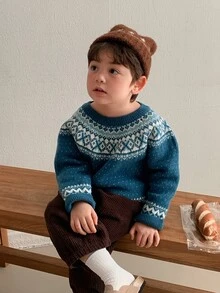 DAZY Baby Boys Korean Style Gradient Color Block Long Sleeve Top, Autumn/Winter - Blue - View 4