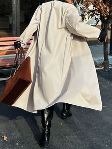 Dazy Plus Color Block Patchwork Lapel Collar Blogger Casual Spring/Autumn New Long Trench Coat Jacket - Camel - View 3