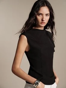 Anewsta Essential Women's French Elegant Design Asymmetrical Hem Sleeveless Versatile Commute Casual Top - Black - View 4