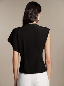 Anewsta Essential Women's French Elegant Design Asymmetrical Hem Sleeveless Versatile Commute Casual Top - Black - View 7