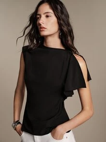 Anewsta Essential Women's French Elegant Design Asymmetrical Hem Sleeveless Versatile Commute Casual Top - Black - View 1