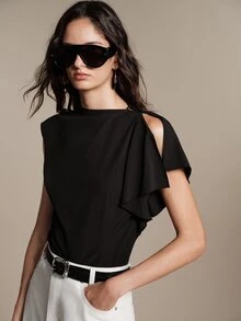 Anewsta Essential Women's French Elegant Design Asymmetrical Hem Sleeveless Versatile Commute Casual Top - Black - View 2