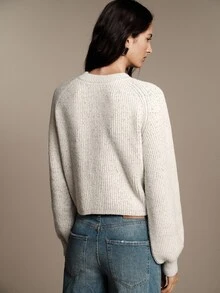 Anewsta Essential Autumn/Winter New High-End Fashion Versatile Lazy Slimming Women's Round Neck Short Sleeve Knit Sweater Top - Light Grey - View 7