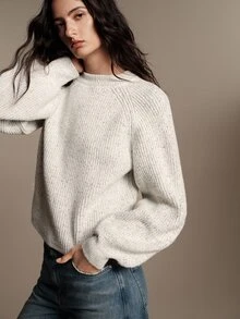 Anewsta Essential Autumn/Winter New High-End Fashion Versatile Lazy Slimming Women's Round Neck Short Sleeve Knit Sweater Top - Light Grey - View 4