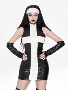 ROMWE Avant Halloween Dark Character Cosplay Bodycon Mini Dress - Black - View 7