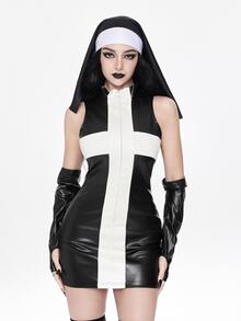 ROMWE Avant Halloween Dark Character Cosplay Bodycon Mini Dress - Black - View 6