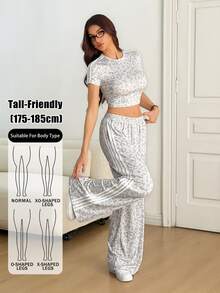 SHEIN Tall Setelan Dua Potong Bergaya dan Kasual untuk Wanita Tinggi: Kaos dan Celana Motif Leopard. - MultiWarna - View 5
