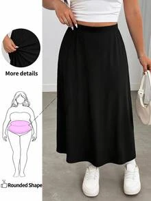 Enliva Plus Size Women's Ribbed Knit Midi Skirt High Waist Elastic Waist Straight Pull On Casual Basic Flattering Compatible With Apple Shape Fall - Black - View 1