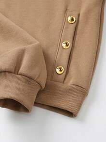 RosyDaze Set 2 Potong Wanita Sweatshirt Kancing Warna Kontras dan Celana Longgar Saku, Gaya Kasual Musim Dingin untuk Brunch dan Liburan Kota, Warna Tan - MultiWarna - View 7