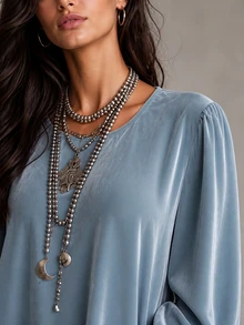 LUMIGAL Women's Lace Patchwork Casual Party Long Dress - Aqua Blue - View 4