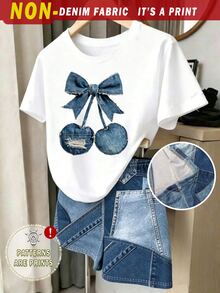 2pcs/Set Young Girl Cartoon Floral Princess T-Shirt And Shorts Set, Sweet & Cute, Comfortable & Versatile, Suitable For Summer Outings - Multicolor - View 1