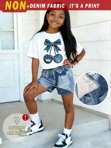 2pcs/Set Young Girl Cartoon Floral Princess T-Shirt And Shorts Set, Sweet & Cute, Comfortable & Versatile, Suitable For Summer Outings - Multicolor - View 4