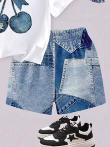 2pcs/Set Young Girl Cartoon Floral Princess T-Shirt And Shorts Set, Sweet & Cute, Comfortable & Versatile, Suitable For Summer Outings - Multicolor - View 8