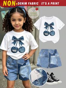 2pcs/Set Young Girl Cartoon Floral Princess T-Shirt And Shorts Set, Sweet & Cute, Comfortable & Versatile, Suitable For Summer Outings - Multicolor - View 5
