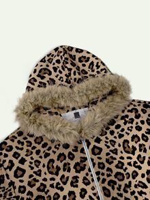 Lalippa Women's Leopard Print Long Sleeve Zip-Up Hooded Sweatshirt - Multicolor - View 3