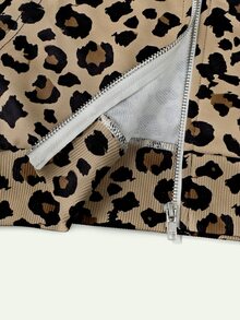 Lalippa Women's Leopard Print Long Sleeve Zip-Up Hooded Sweatshirt - Multicolor - View 5