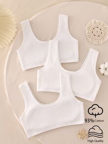 3pcs/Set Teen Girl Minimalist Fashion Pure White Sporty Style Basic Comfortable Ribbed Reversible Sports Tank Top Underwear - White - View 2