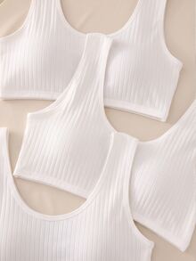 3pcs/Set Teen Girl Minimalist Fashion Pure White Sporty Style Basic Comfortable Ribbed Reversible Sports Tank Top Underwear - White - View 5