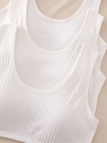 3pcs/Set Teen Girl Minimalist Fashion Pure White Sporty Style Basic Comfortable Ribbed Reversible Sports Tank Top Underwear - White - View 4