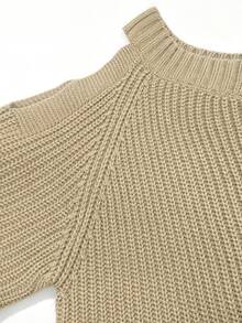 Trelyra Women's Solid Color Asymmetrical Shoulder Fashion Knit Dress For Date And Casual Wear - Camel - View 5