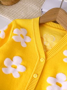 SHEIN Baby Girls Floral Decor Button-Up Long Sleeve Cardigan Sweater Autumn Fall - Yellow - View 5