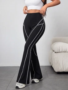 Easithlete Women's Contrast Stitching Sport Long Pants - Black - View 1