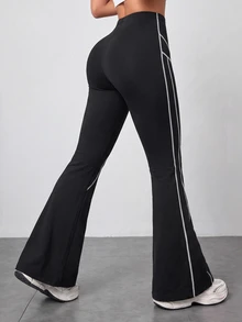 Easithlete Women's Contrast Stitching Sport Long Pants - Black - View 6