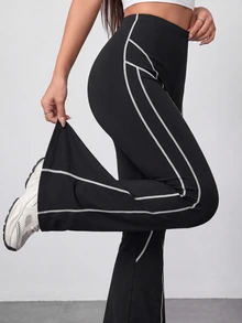 Easithlete Women's Contrast Stitching Sport Long Pants - Black - View 2