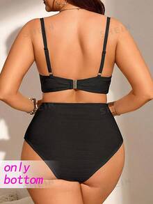 Swim Chiccia Bottom de traje de baño para mujeres talla grande, diseño de unicolor fruncido que estiliza para uso diario y playa - Negro - Ver 2